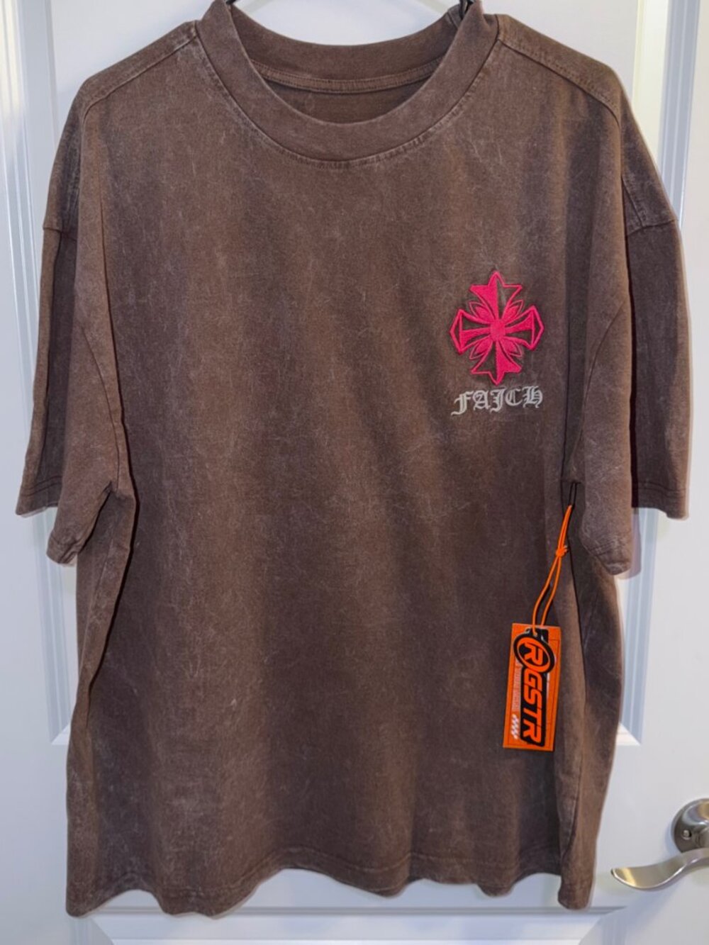 RGSTR Mens Washed Espresso Faith Over Fear Graphic T-Shirt Large RGK-10-9682R